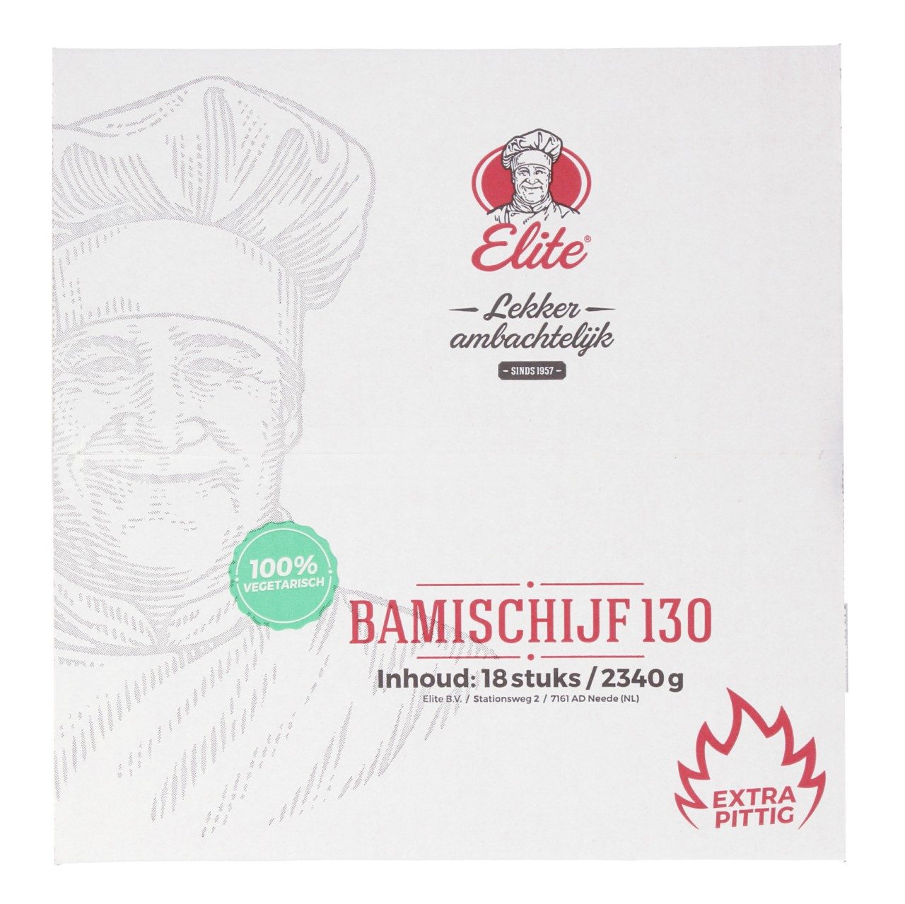 Elite - Bamischijf extra pittig (vegetarian) - 18 pieces à 130 grams - The Dutch Snackshop