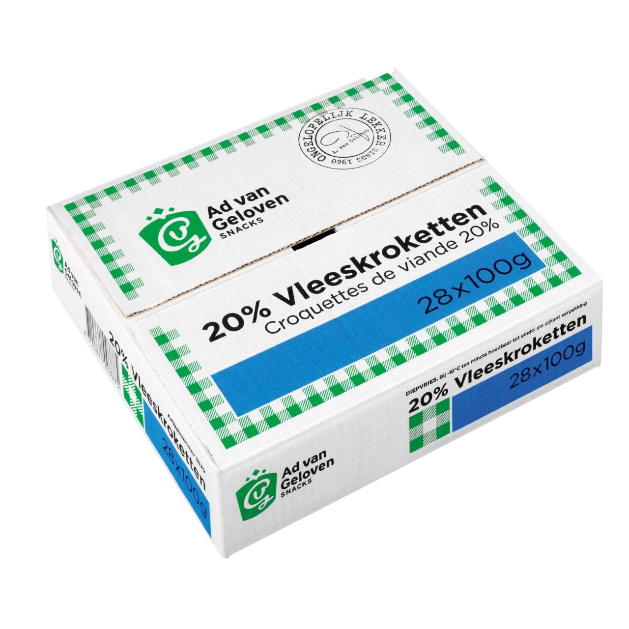 Ad van Geloven - Vleeskroketten 20% vlees - 28 pieces à 100 grams - The Dutch Snackshop