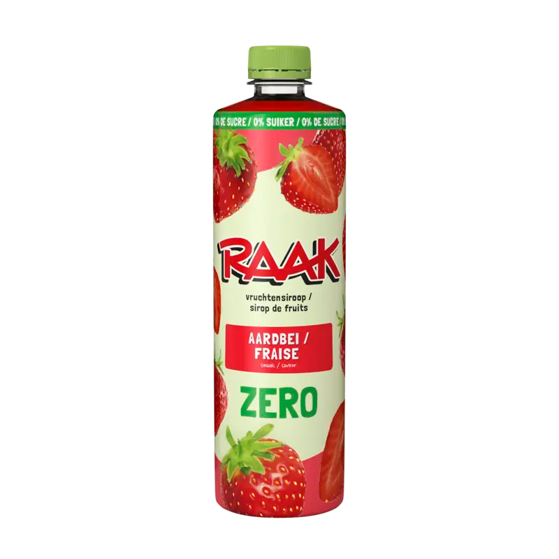 Raak Vruchtensiroop aardbeien zero sugar 0,75 l